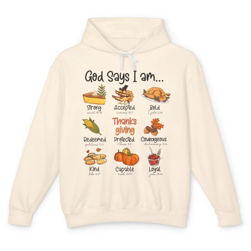 Retro Thanksgiving Turkey God Says I Am Bible Christian Fall Unisex Lightweight Hoodie