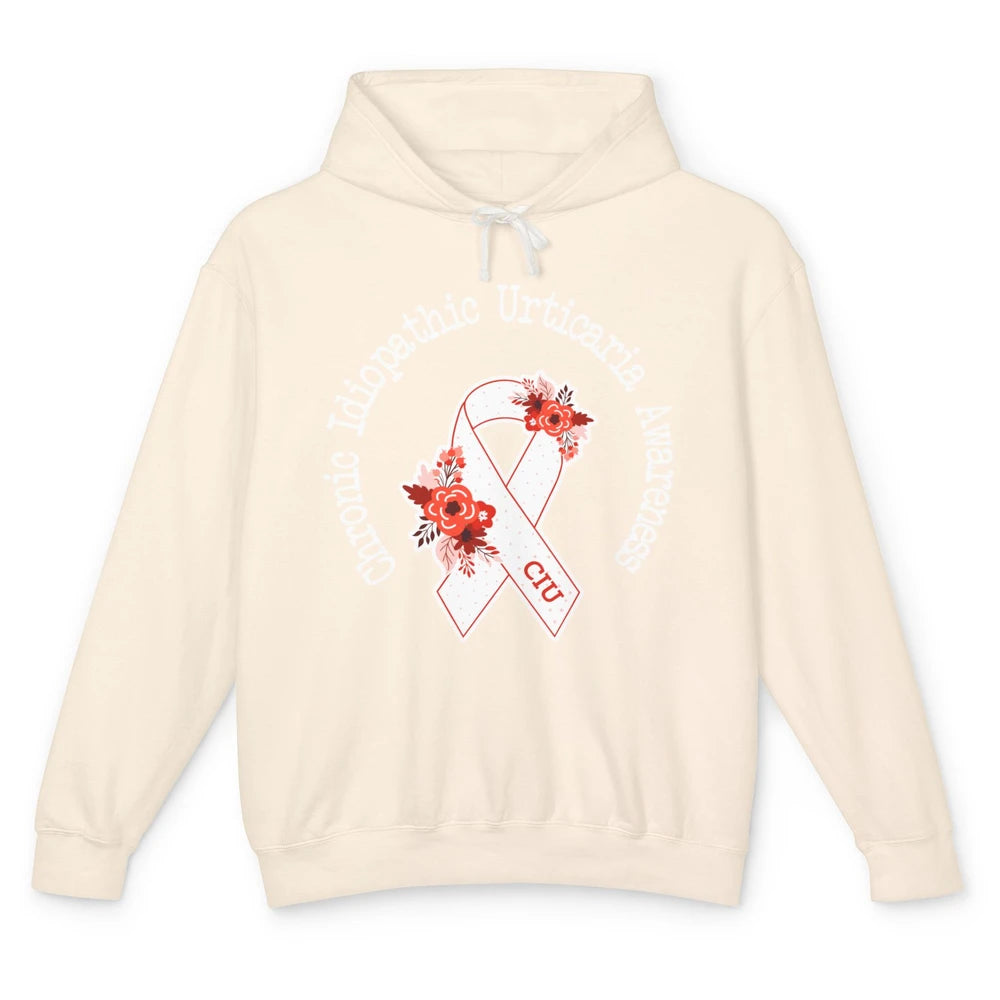 Chronic Idiopathic Urticaria Awareness CIU Red White Ribbon Unisex Lightweight Hoodie