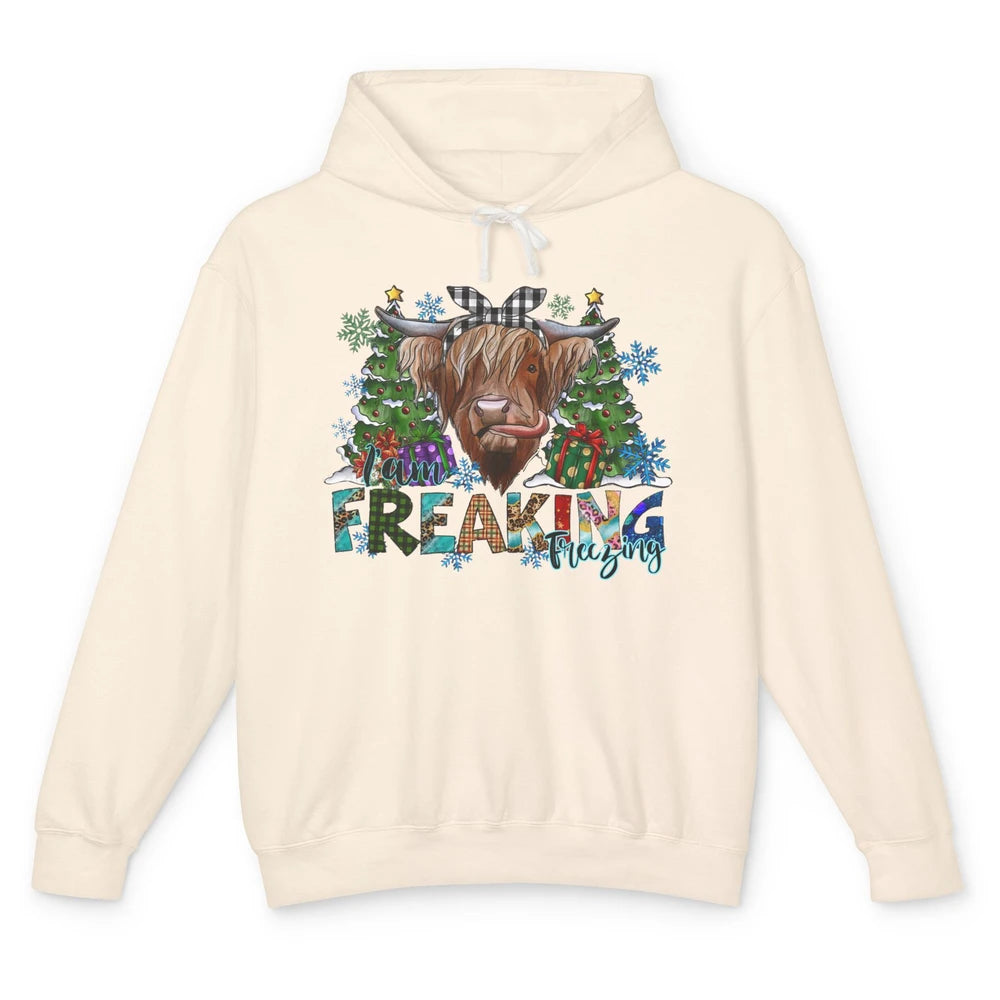 Highland Cow Bandana I'm Freaking Freezing Western Christmas Unisex Lightweight Hoodie