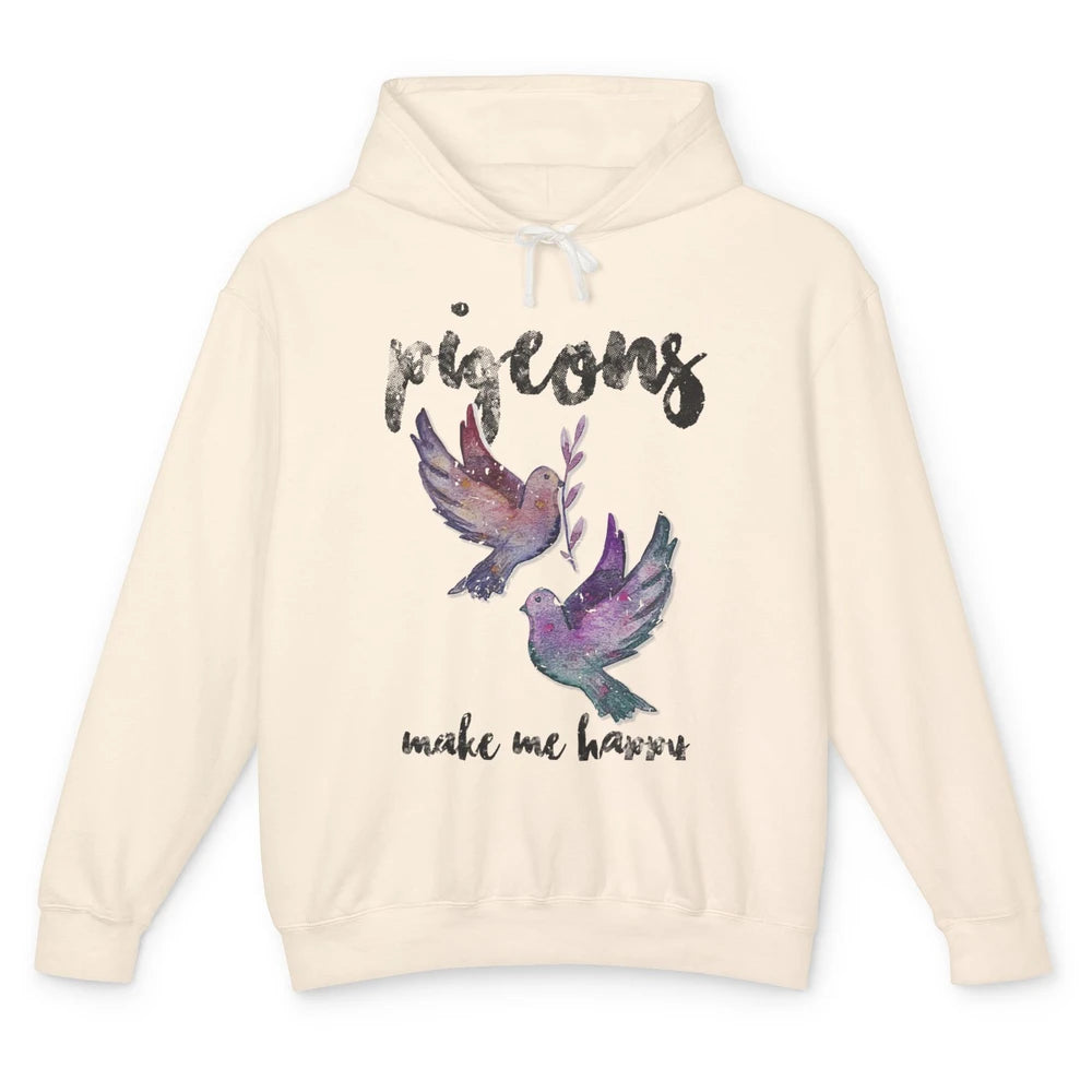 Make Me Happy Pigeon Funny Bird Lover Retro Birding Vintage Unisex Lightweight Hoodie