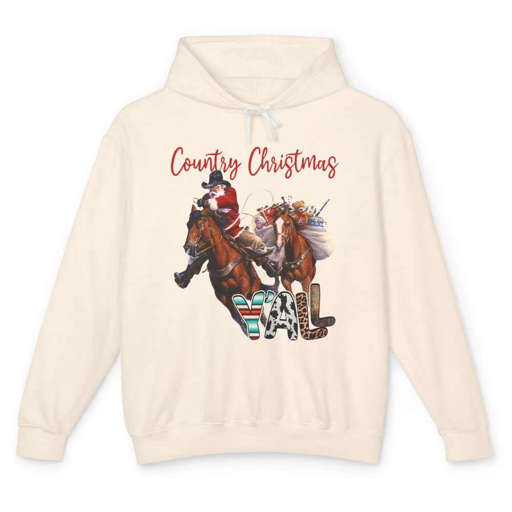 Santa Claus Country Christmas Y'all Western Country Cowboy Unisex Lightweight Hoodie