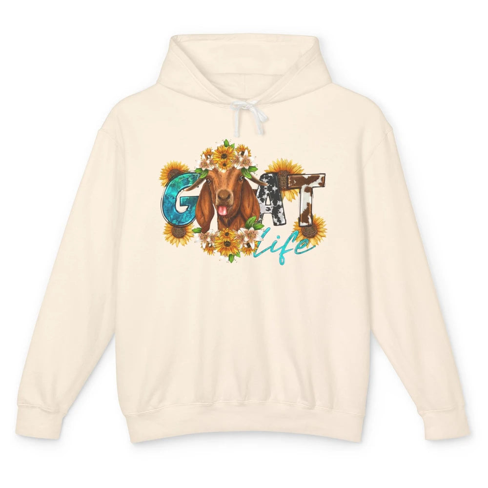 Sunflower Goat Life Just A Girl Who Love Goat Farmer Western Unisex Lightweight Hoodie