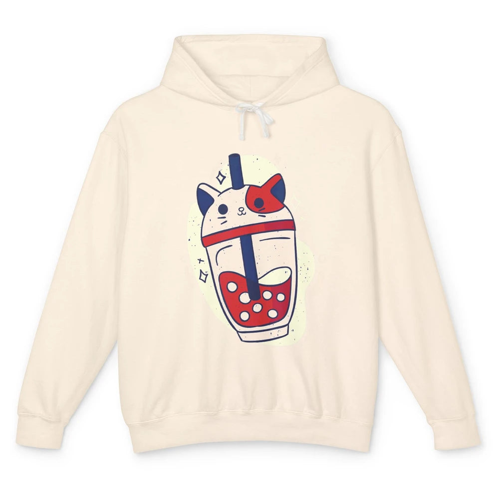 Cute Cat Japanese Boba Tea Cute Bubble Tea Retro Milk Tea Unisex Lightweight Hoodie