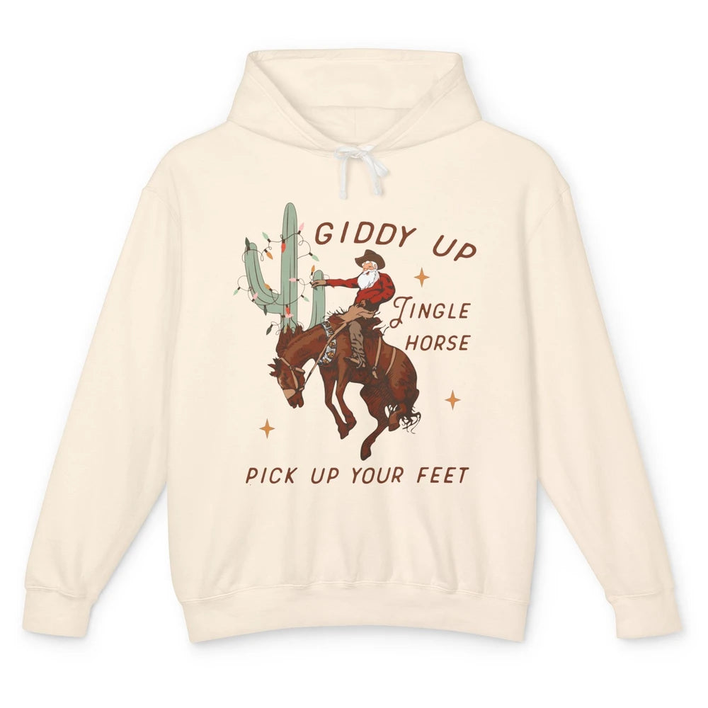 Cowboy Santa Horsing Giddy Up Jingle Horse Christmas Cactus Unisex Lightweight Hoodie