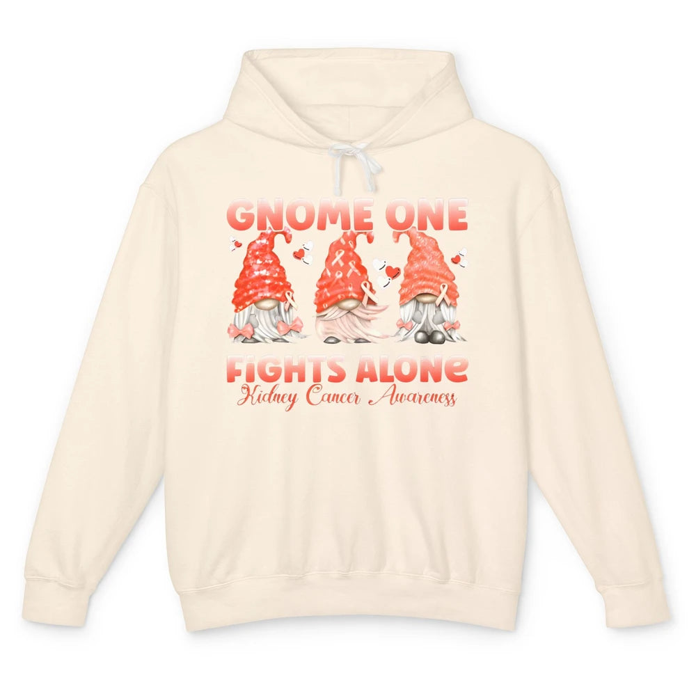 Gnome One Fights Alone Kidney Cancer Awareness Orange Ribbon Unisex Lightweight Hoodie