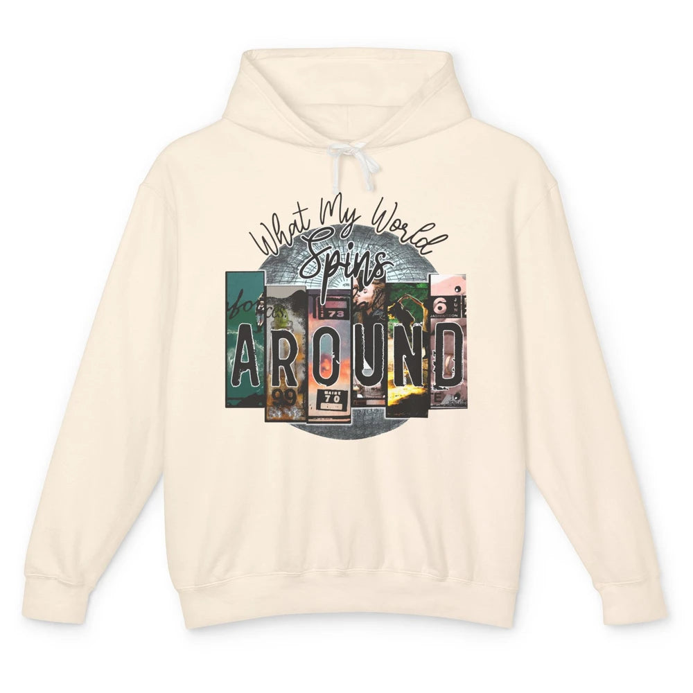 Retro What My World Spins Around Western Country Music Unisex Lightweight Hoodie