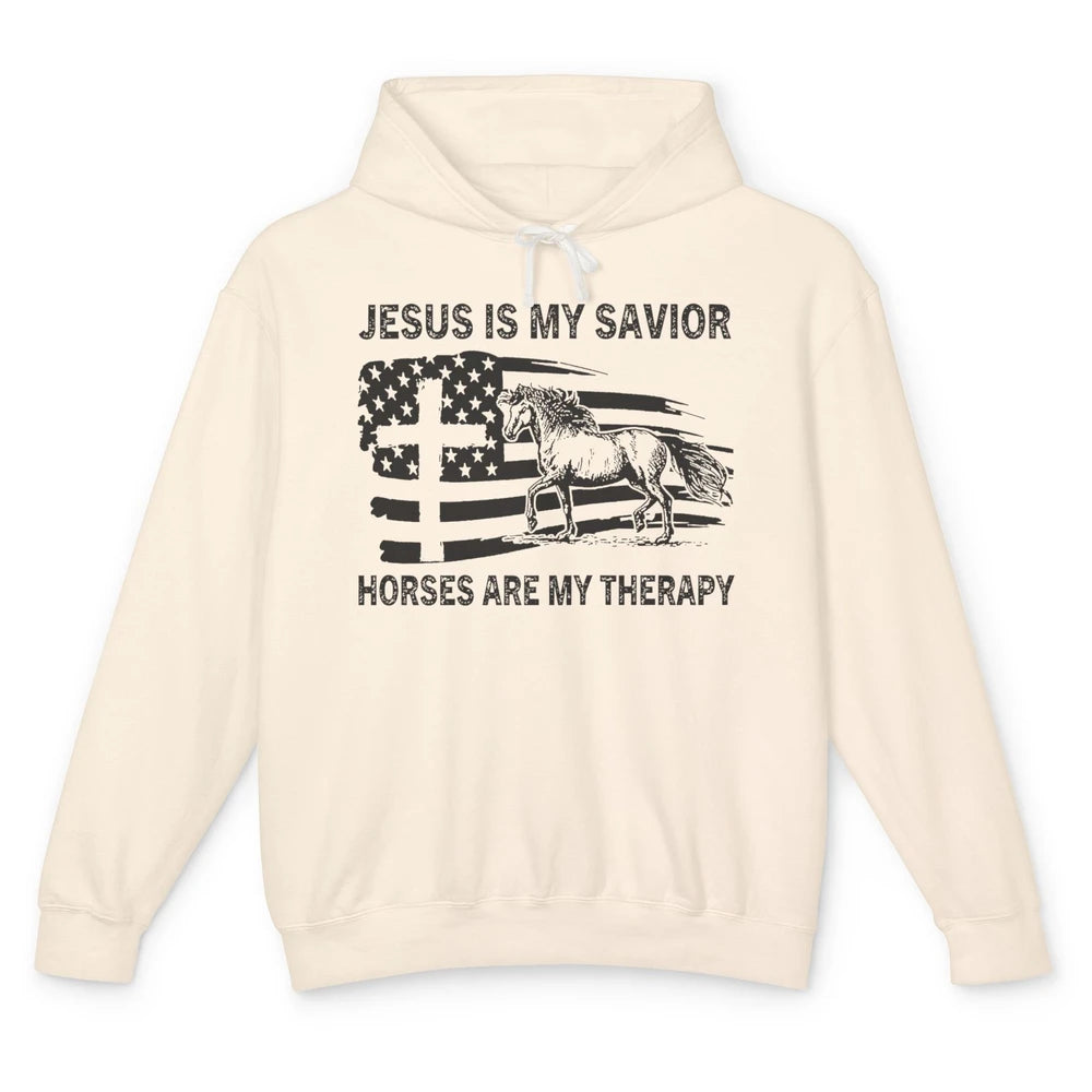 Jesus Is My Savior Horses Are My Therapy Christians Lovers Unisex Lightweight Hoodie