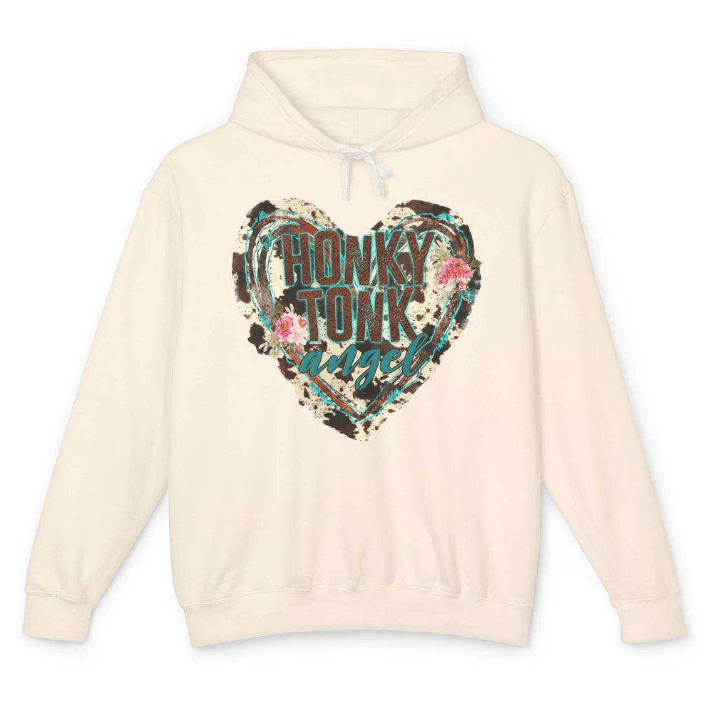 Floral Cowhide Honky Tonk Angel Western Country Cowgirl Unisex Lightweight Hoodie