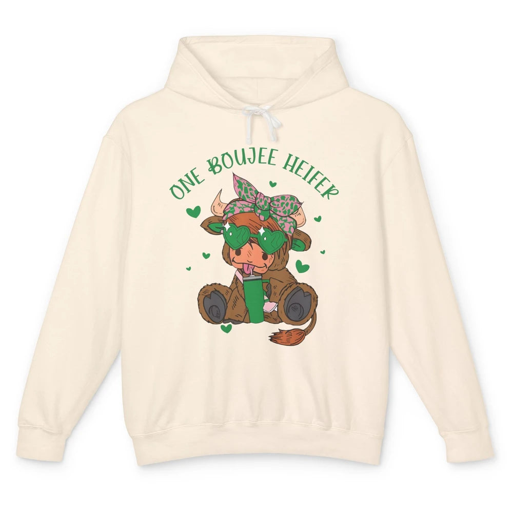 St Patricks Highland Cow One Boujee Heifer Shamrock St Paddy Unisex Lightweight Hoodie