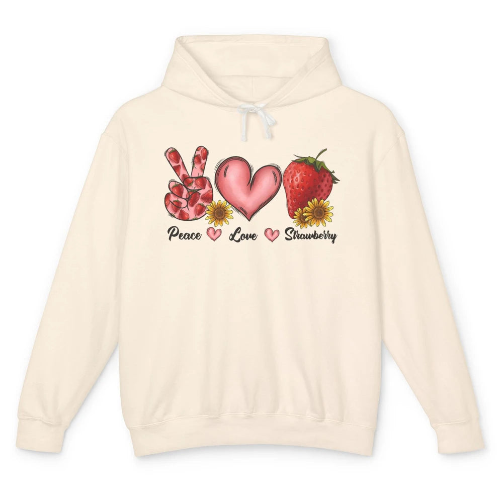 Peace Love Strawberry Strawberries Lover Strawberry Festival Unisex Lightweight Hoodie