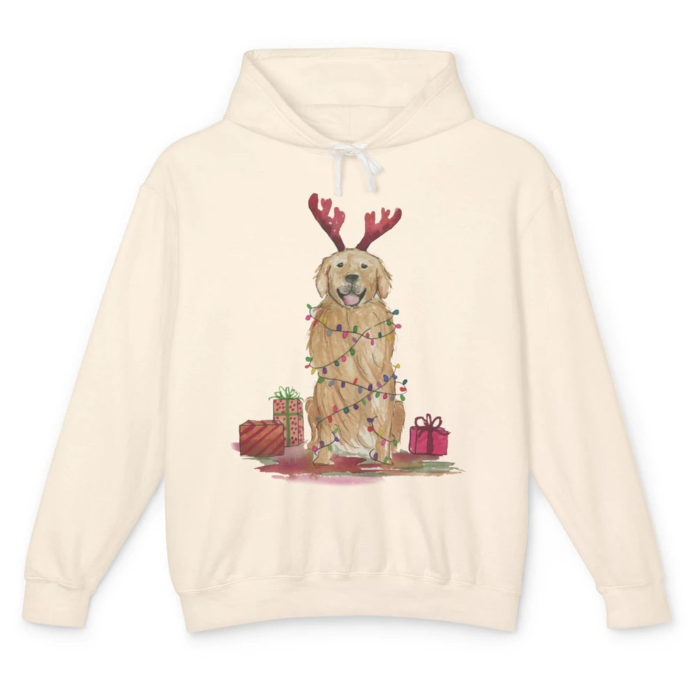 Santa Golden Retriever Reindeer Snowflake Christmas Costume Unisex Lightweight Hoodie