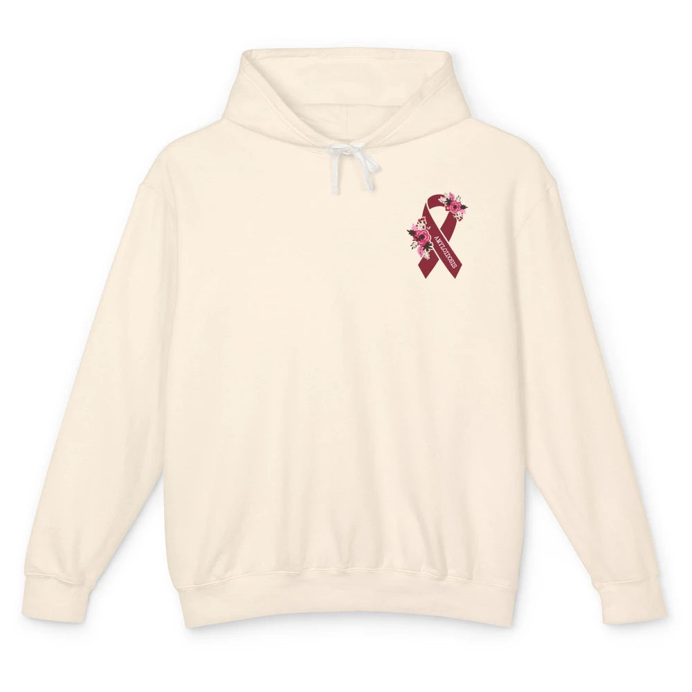 Amyloidosis Awareness Floral Burgundy Ribbon Rainbow Unisex Lightweight Hoodie