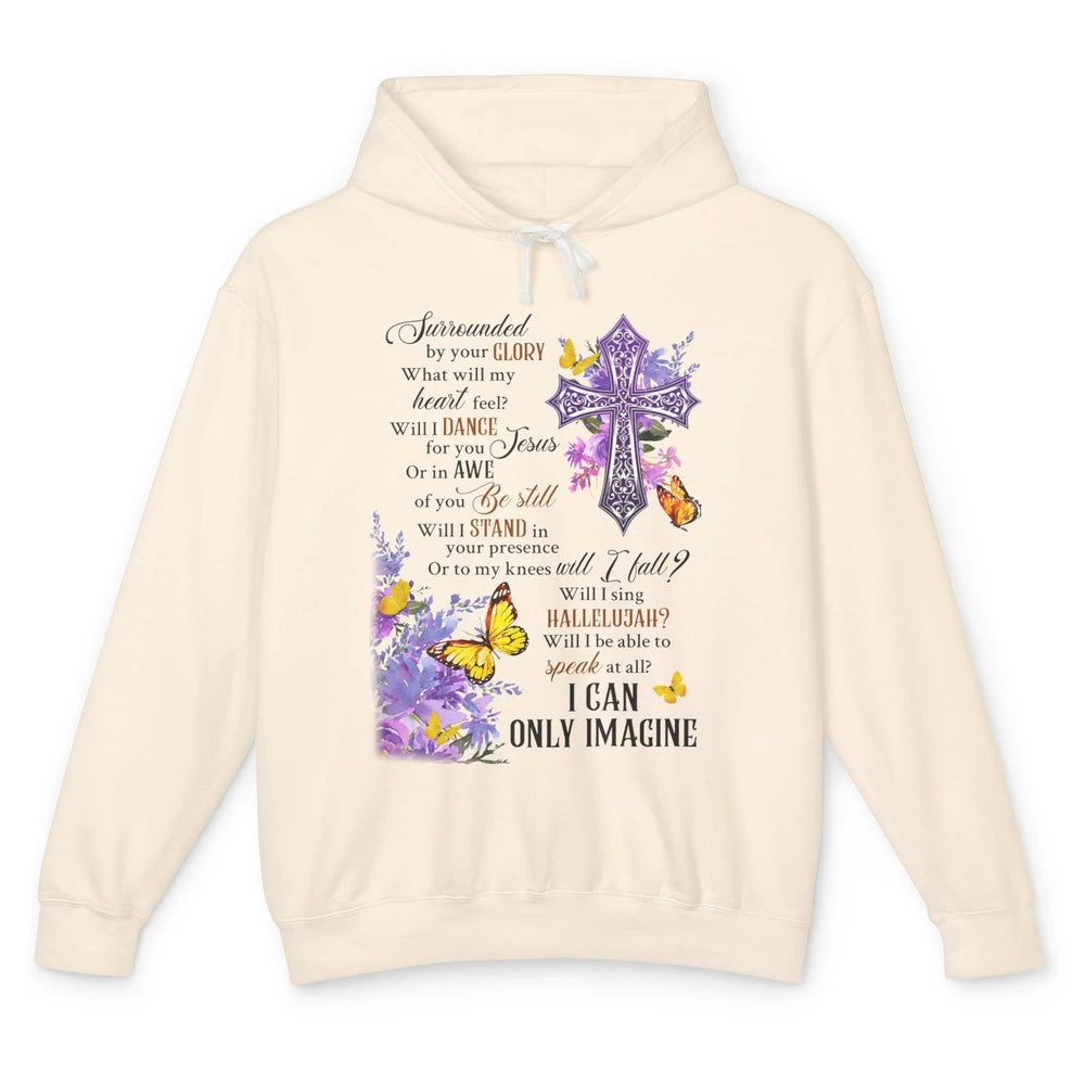 Floral Christian Cross I Can Imagine Bible Verse Religious Unisex Lightweight Hoodie