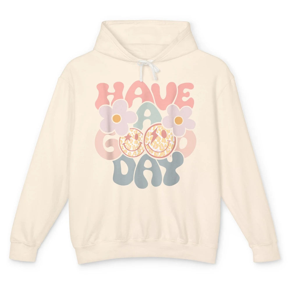 Smiling Face Daisy Have Good Day Retro Positive Motivation Unisex Lightweight Hoodie