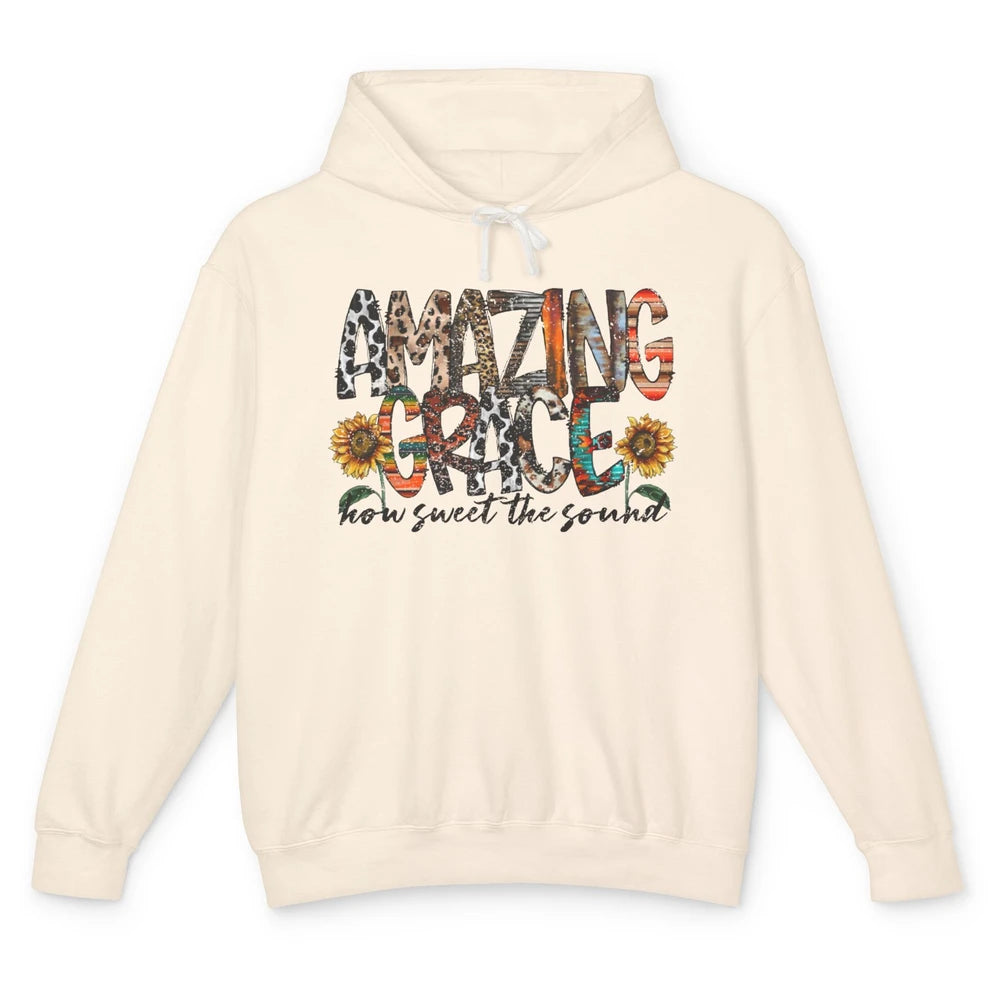 Leopard Amazing Grace How Sweet The Sound Christian Western Unisex Lightweight Hoodie