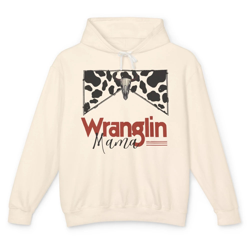 Retro Cowhide Bull Skull Wrangling Mama Western Country Girl Unisex Lightweight Hoodie