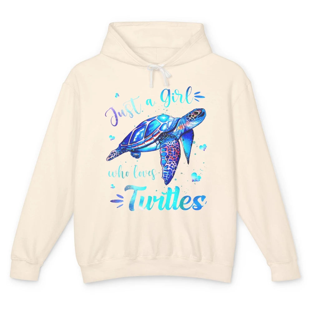 Just Girl Loves Turtles Watercolor Sea Ocean Animal Mammals Unisex Lightweight Hoodie