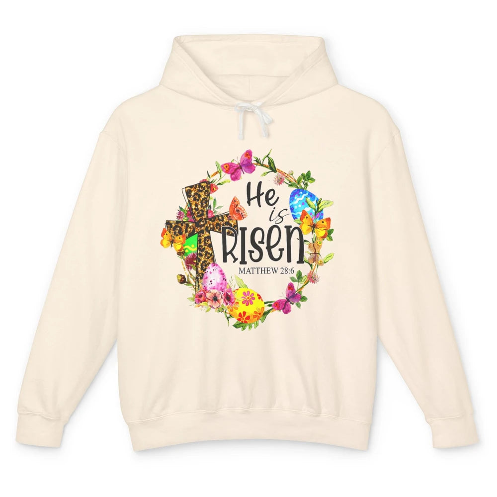 He Is Risen Easter Leopard Cross Christian Jesus God Bible Unisex Lightweight Hoodie