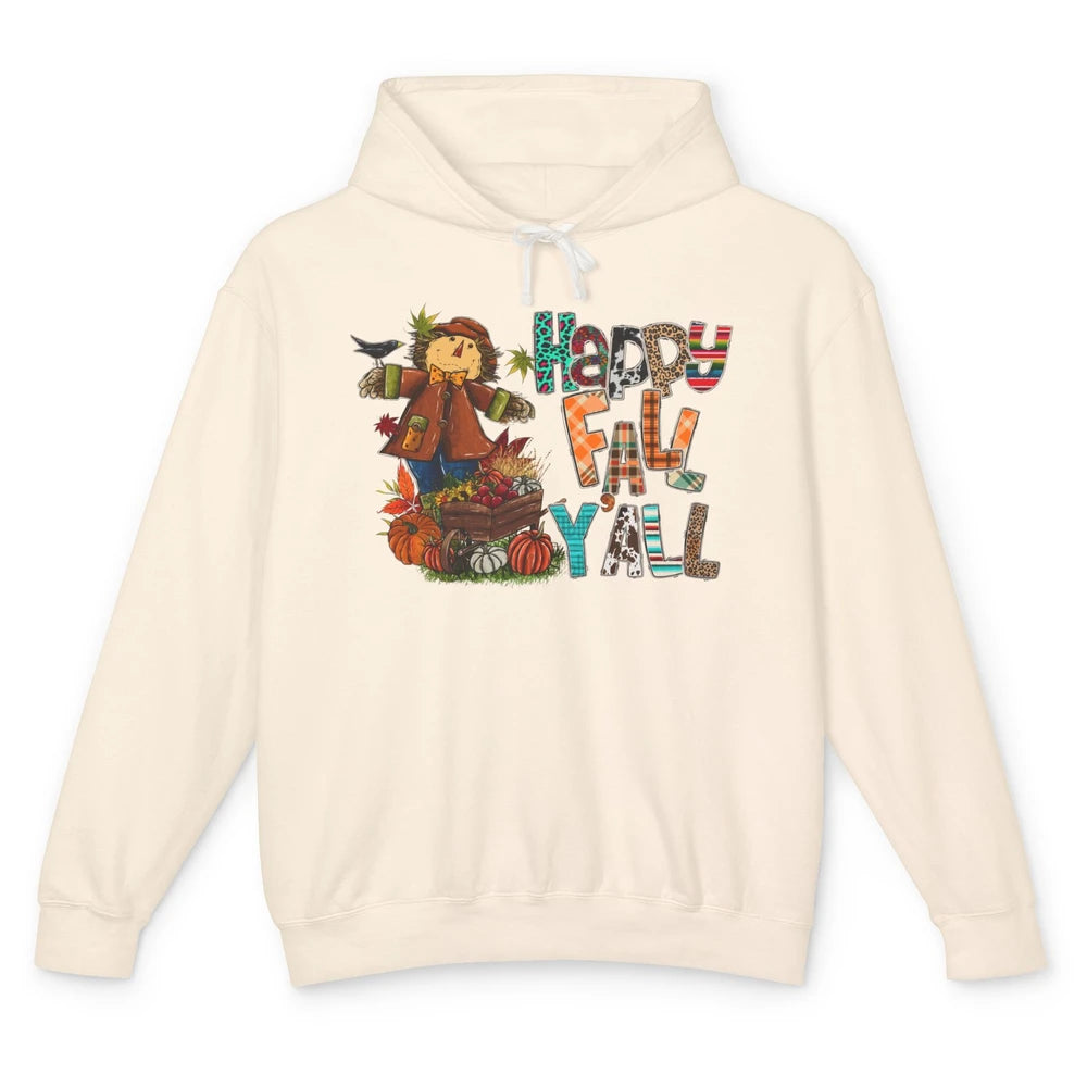 Happy Fall Y'all Leopard Pumpkin Western Autumn Thankful Unisex Lightweight Hoodie