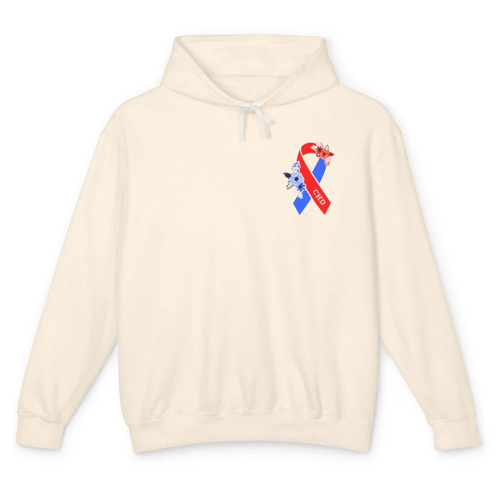 CHD Congenital Heart Disease Awareness Floral Ribbon Pocket Unisex Lightweight Hoodie