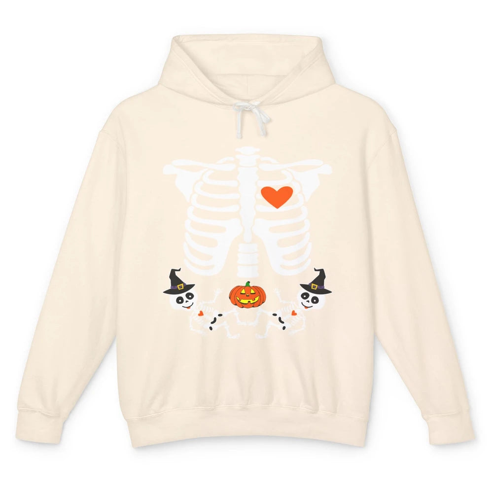 Pregnant Halloween Skeleton Baby Twins Witch Pumpkin Costume Unisex Lightweight Hoodie