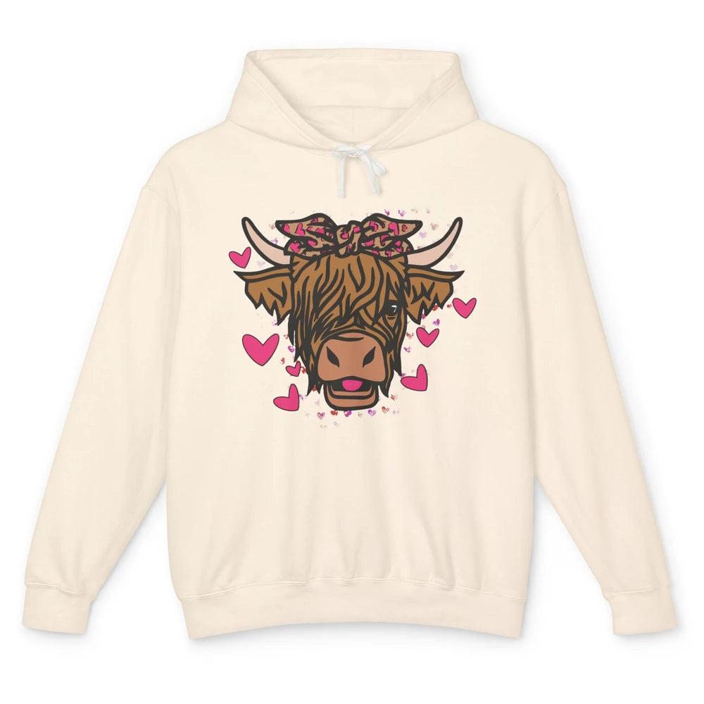 Funny Highland Cow Bandana I Love Moo Western Valentines Day Unisex Lightweight Hoodie