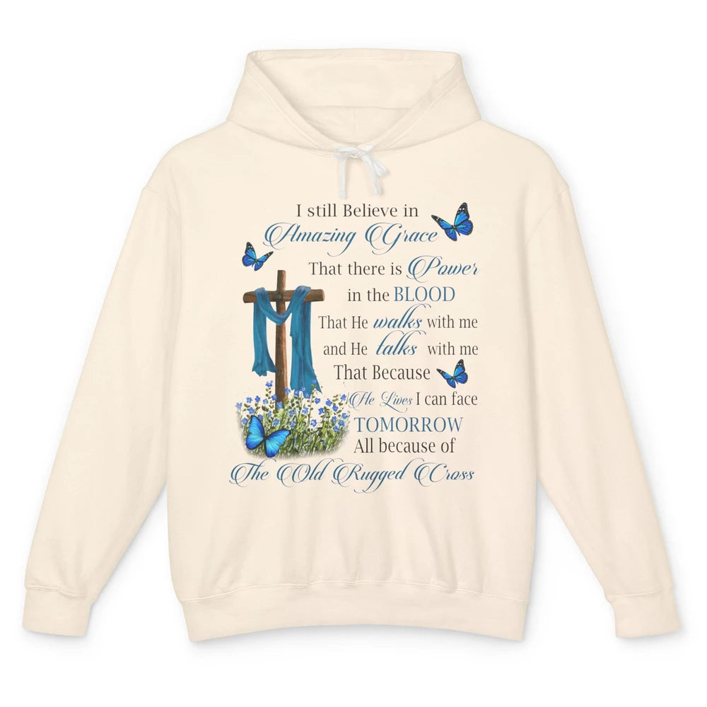 Jesus Cross Butterfly Believe In Amazing Grace Christian Unisex Lightweight Hoodie