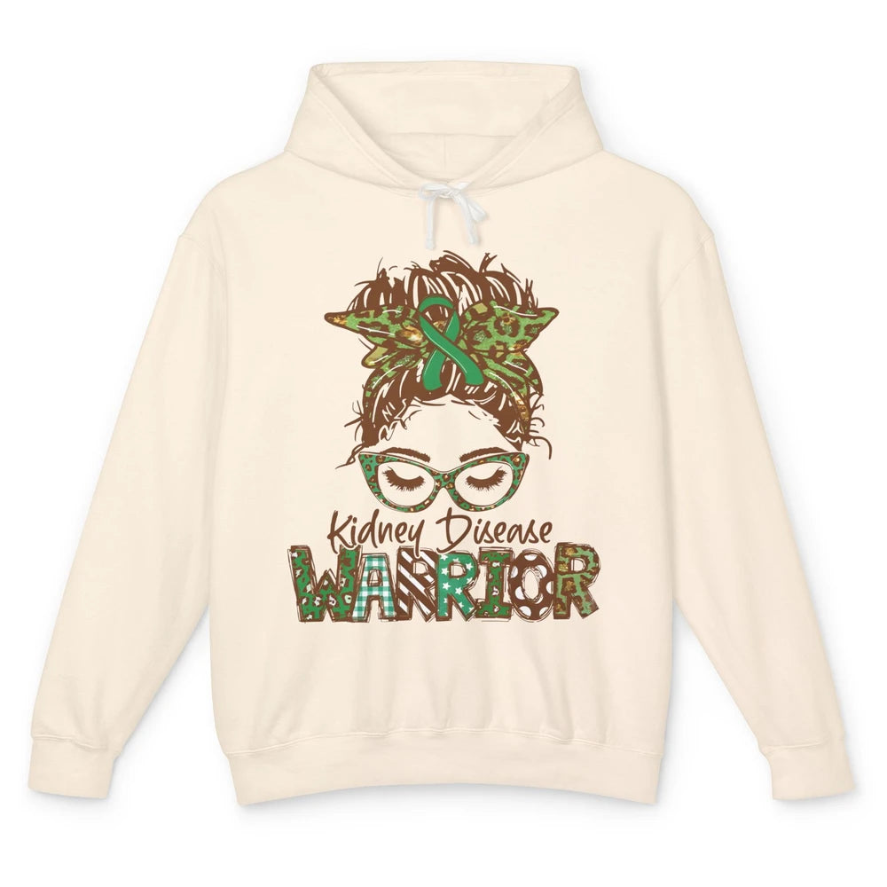 Kidney Disease Warrior Strong Women Messy Bun Green Ribbon Unisex Lightweight Hoodie