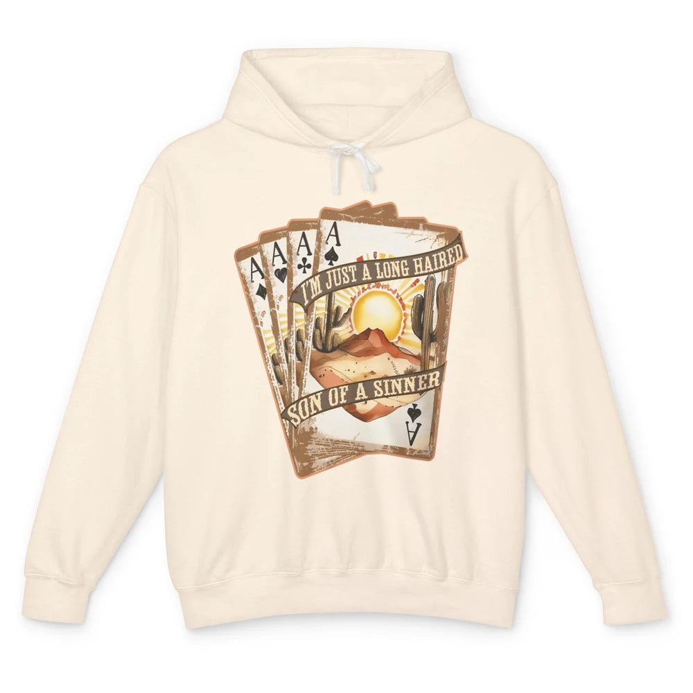 Retro Desert Sunset Long Haired Son Of Sinner Cards Western Unisex Lightweight Hoodie