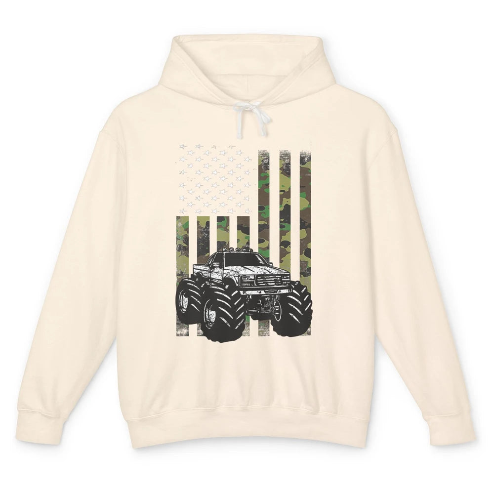 Truck Camo Flag Mud Ride Retro UTV SXS Racer Four Wheeler Unisex Lightweight Hoodie