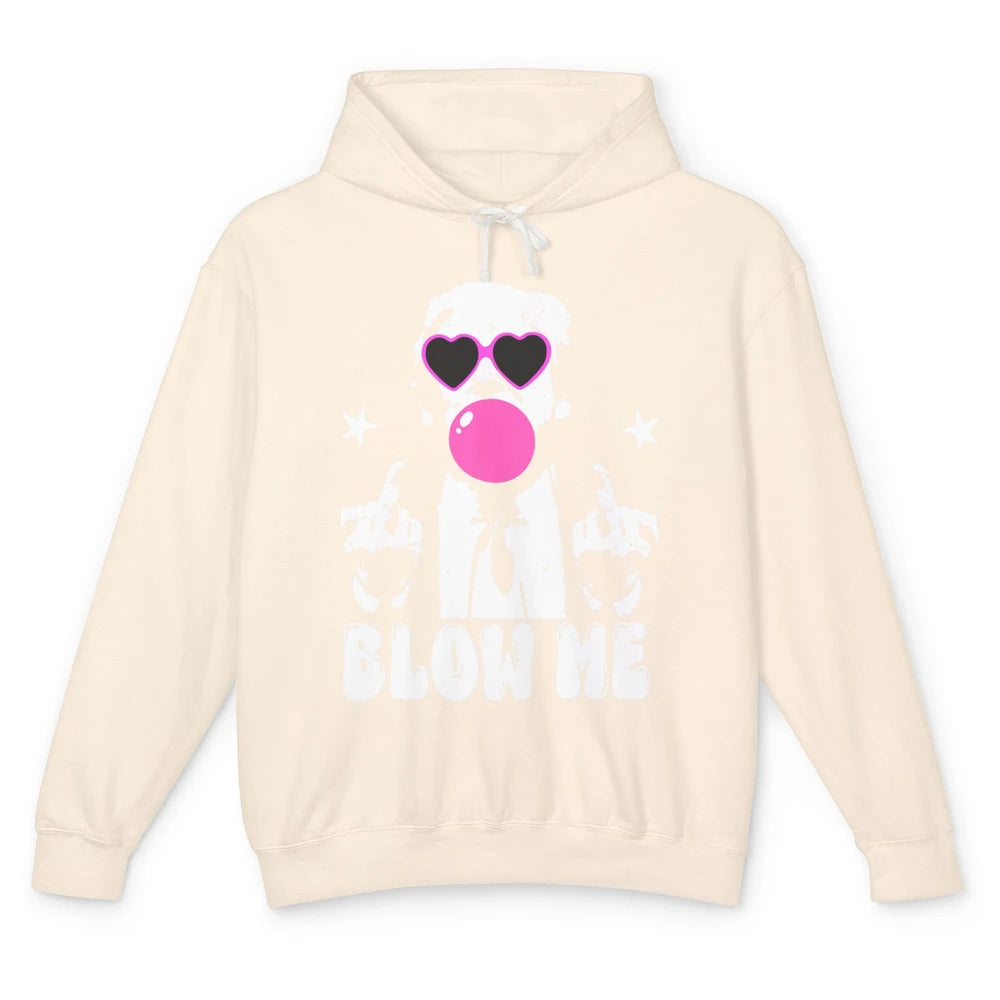 Blow Me Funny Donald Trump Pink Bubble Gum Sarcastic Hand Sign President Heart Sunglasses Chewing Gum Unisex Lightweight Hoodie