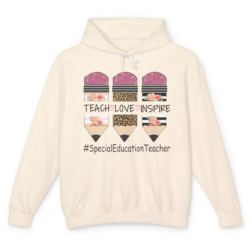 SPED Teacher Teach Love Inspire Leopard Special Education Unisex Lightweight Hoodie