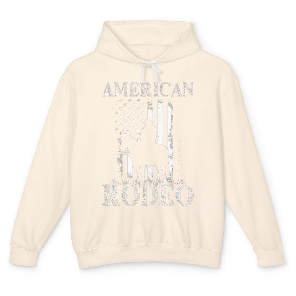 American Rodeo Cowboy Horse Bull Riding USA Flag Retro Howdy Western Country Horseback Unisex Lightweight Hoodie