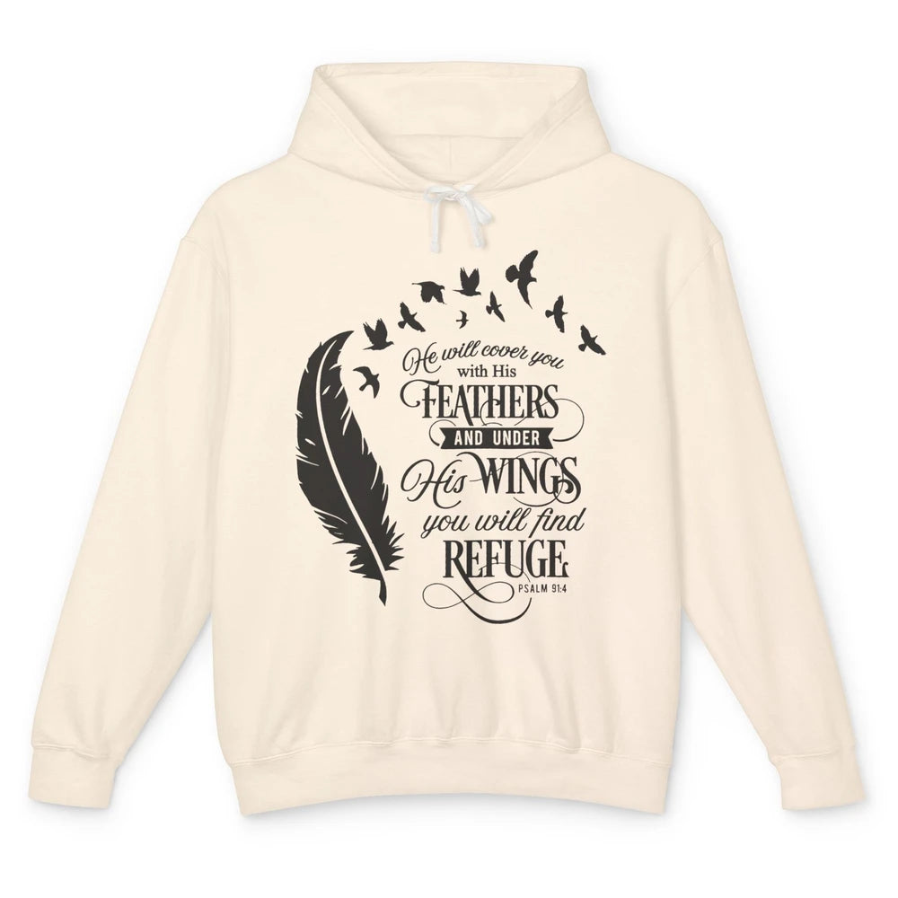 Christian He Will Cover You With His Feathers Bible Verse Unisex Lightweight Hoodie