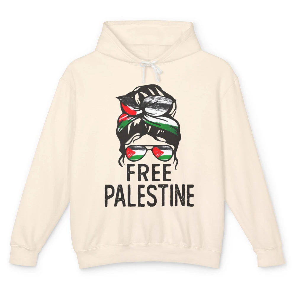 Free Palestine Flag Save Gaza Messy Bun Hair Unisex Lightweight Hoodie