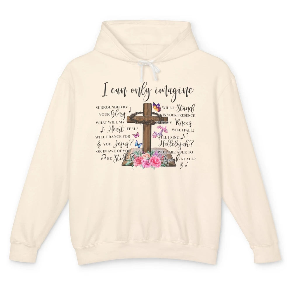 Floral Jesus Cross Butterfly I Can Imagine Christian Gift Unisex Lightweight Hoodie