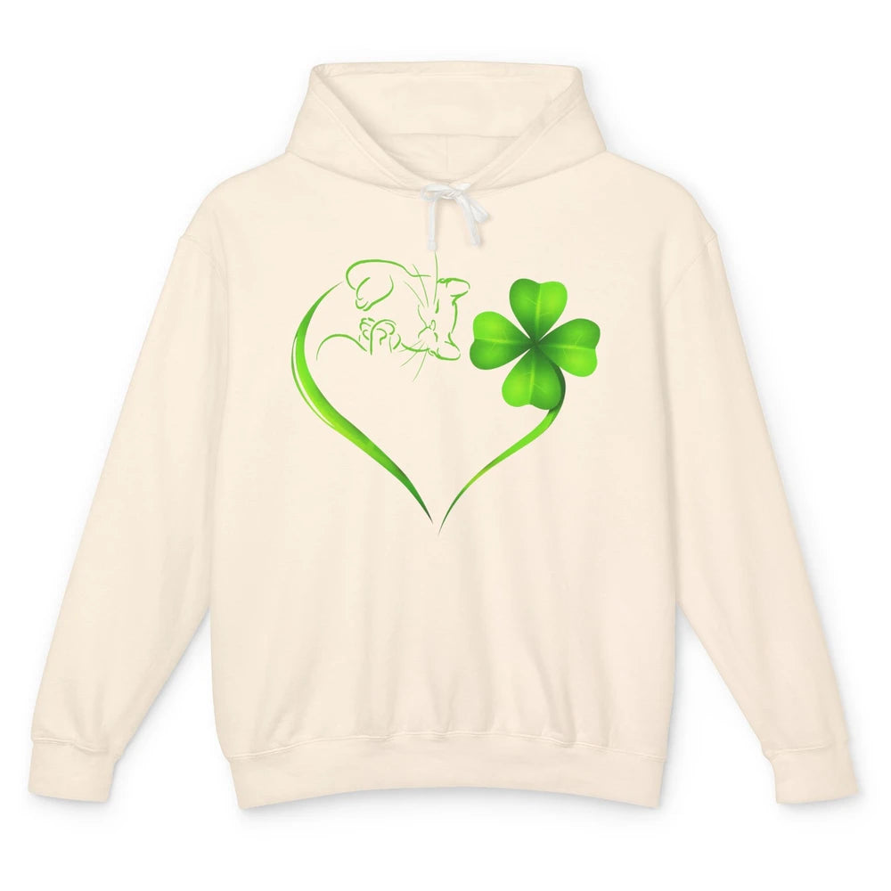 St Patricks Day Cat Shamrock Heart Go Lucky St Paddy Day Unisex Lightweight Hoodie