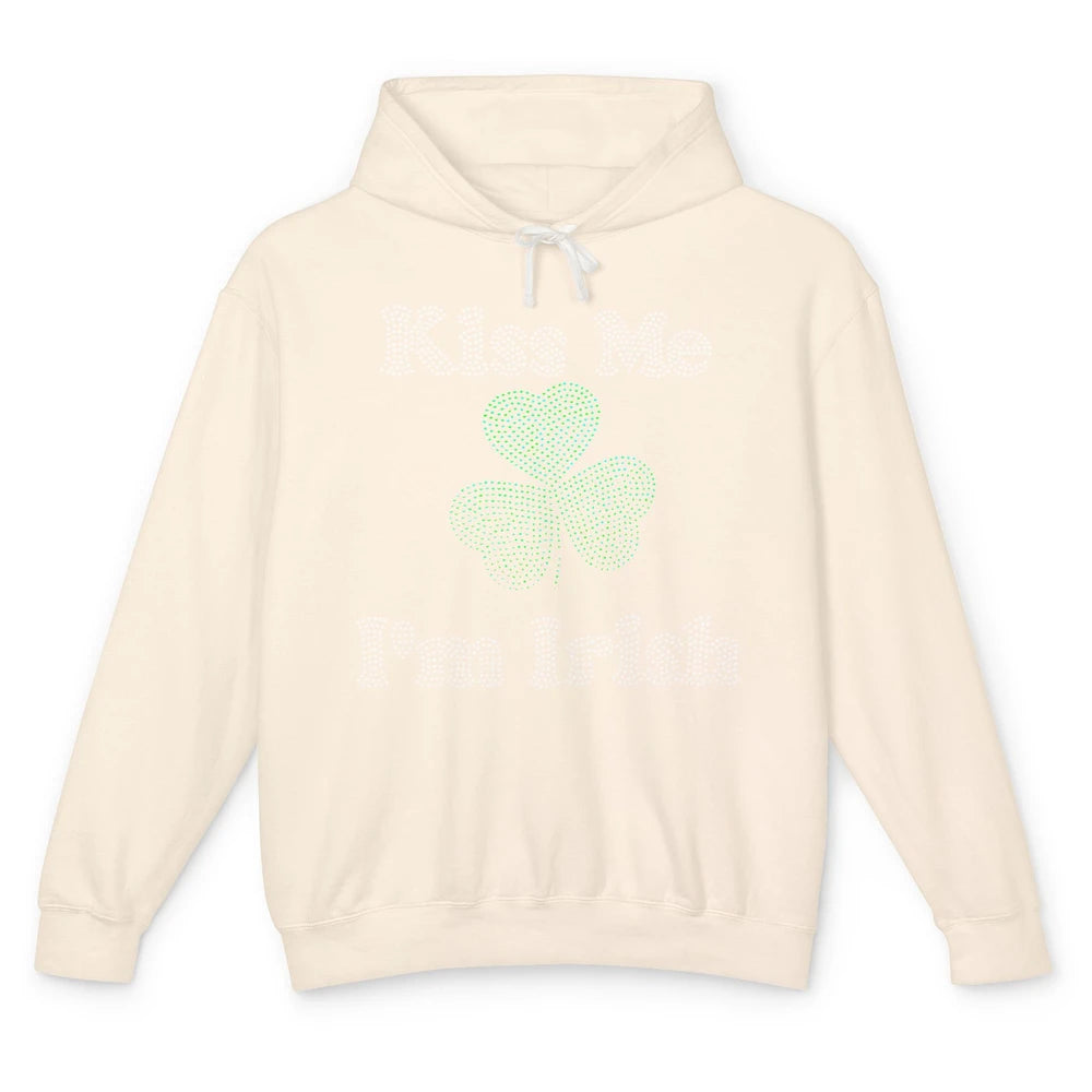 Kiss Me I'm Irish Shamrock Clover Rhinestone St Patricks Day Unisex Lightweight Hoodie