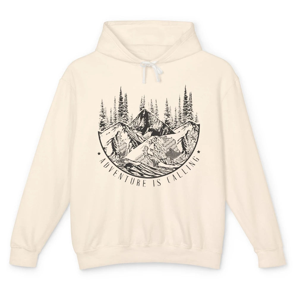 Adventure Is Calling Mountain Outdoor Wilderness Hiking Unisex Lightweight Hoodie