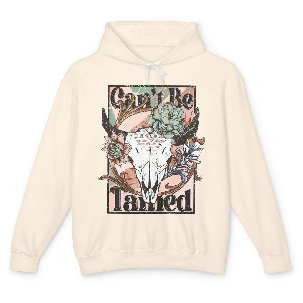 Floral Boho Bull Skull Can't Be Tamed Western Country Spirit Unisex Lightweight Hoodie