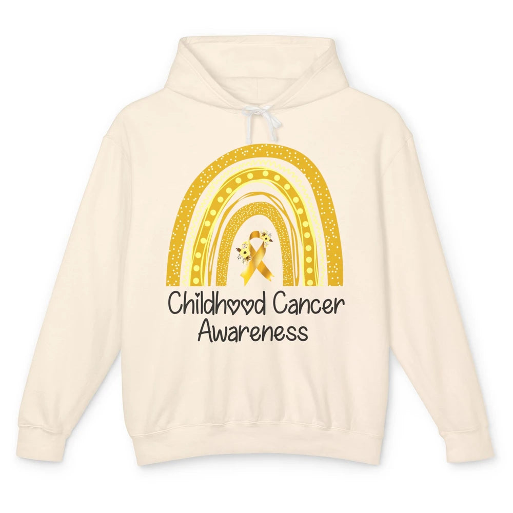 Childhood Cancer Awareness Support Rainbow Gold Ribbon Gift Unisex Lightweight Hoodie