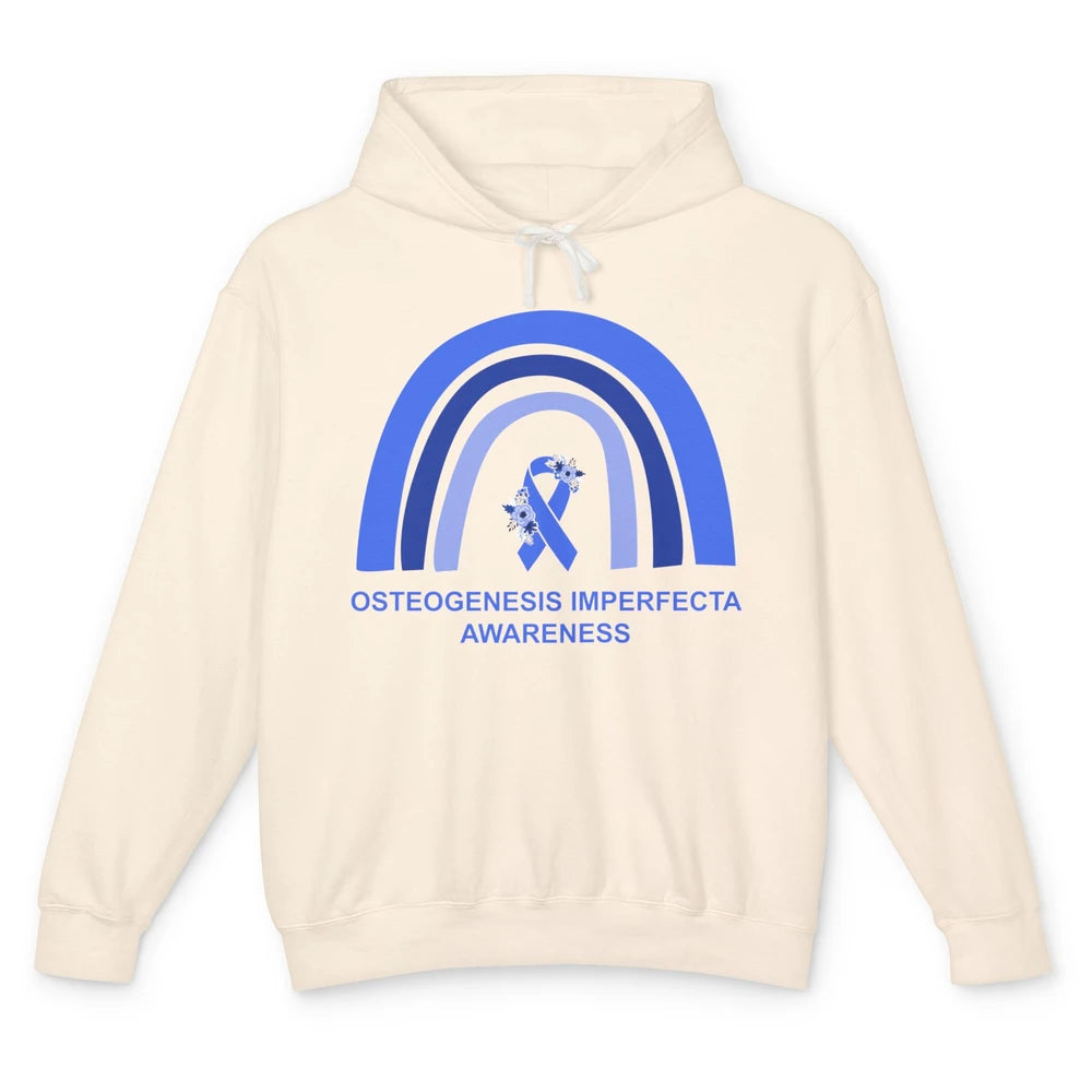 Osteogenesis Imperfecta Awareness OI Floral Blue Rainbow Unisex Lightweight Hoodie