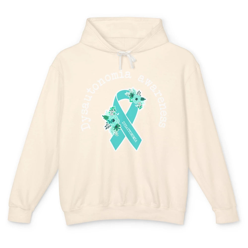 Dysautonomia Awareness Support Floral Blue Ribbon Rainbow Unisex Lightweight Hoodie