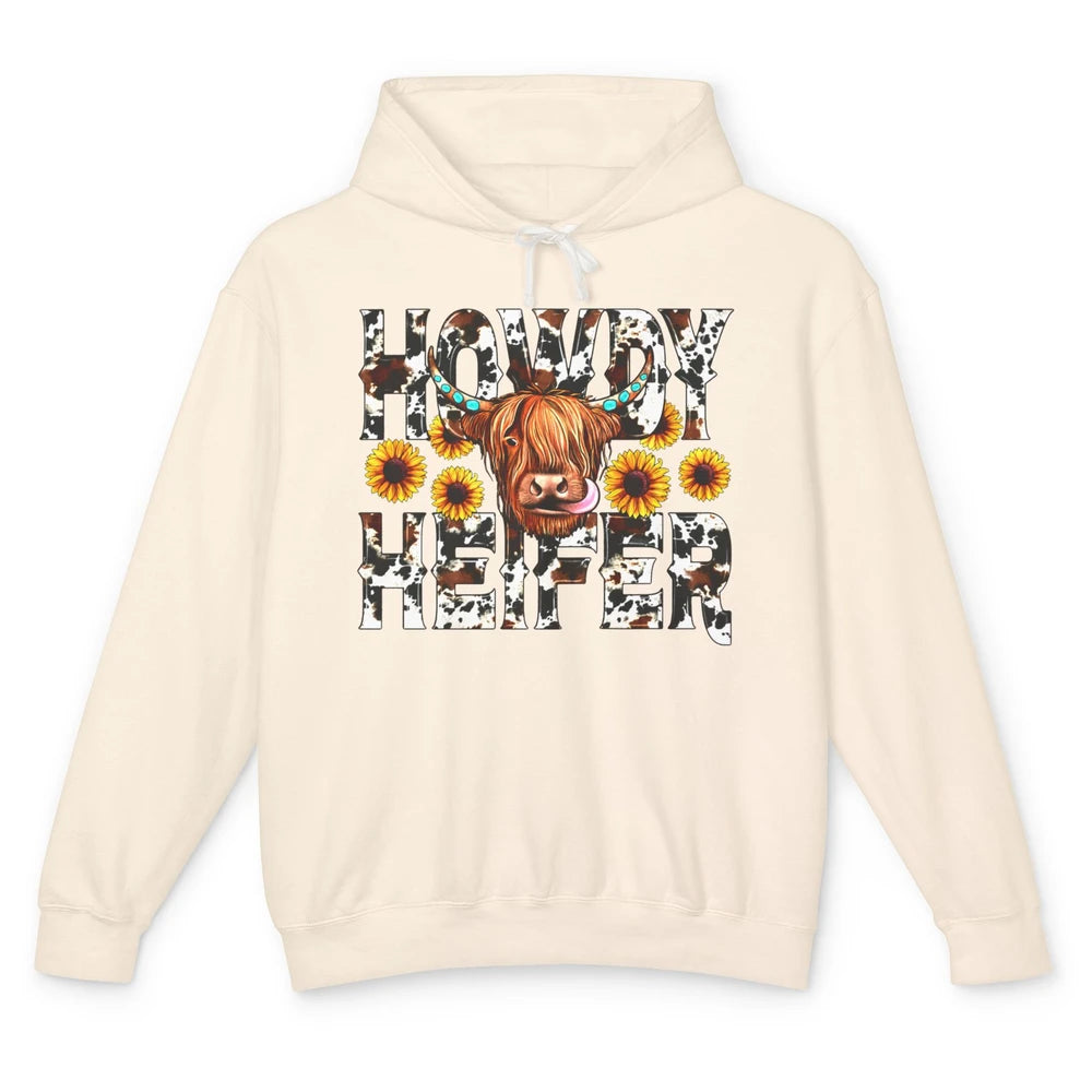 Sunflower Highland Cow Howdy Heifer Western Country Cowboy Unisex Lightweight Hoodie