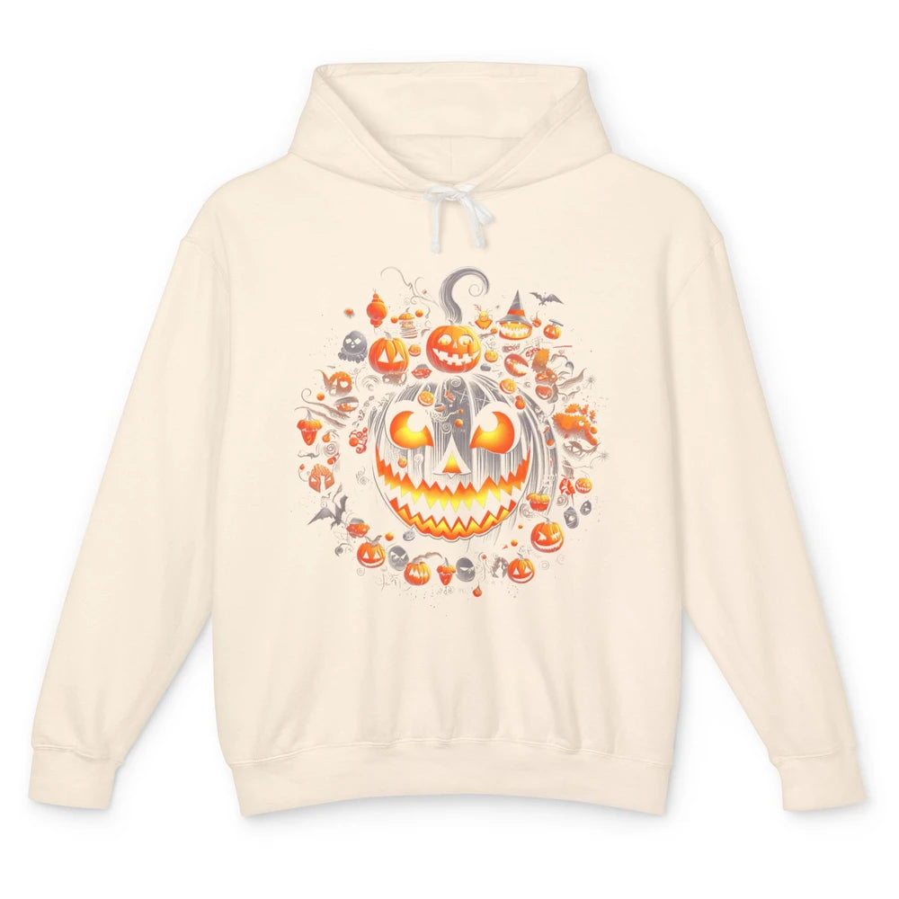 Funny Pumpkin Horror Ghost Boo Halloween Spooky Season Skull Unisex Lightweight Hoodie