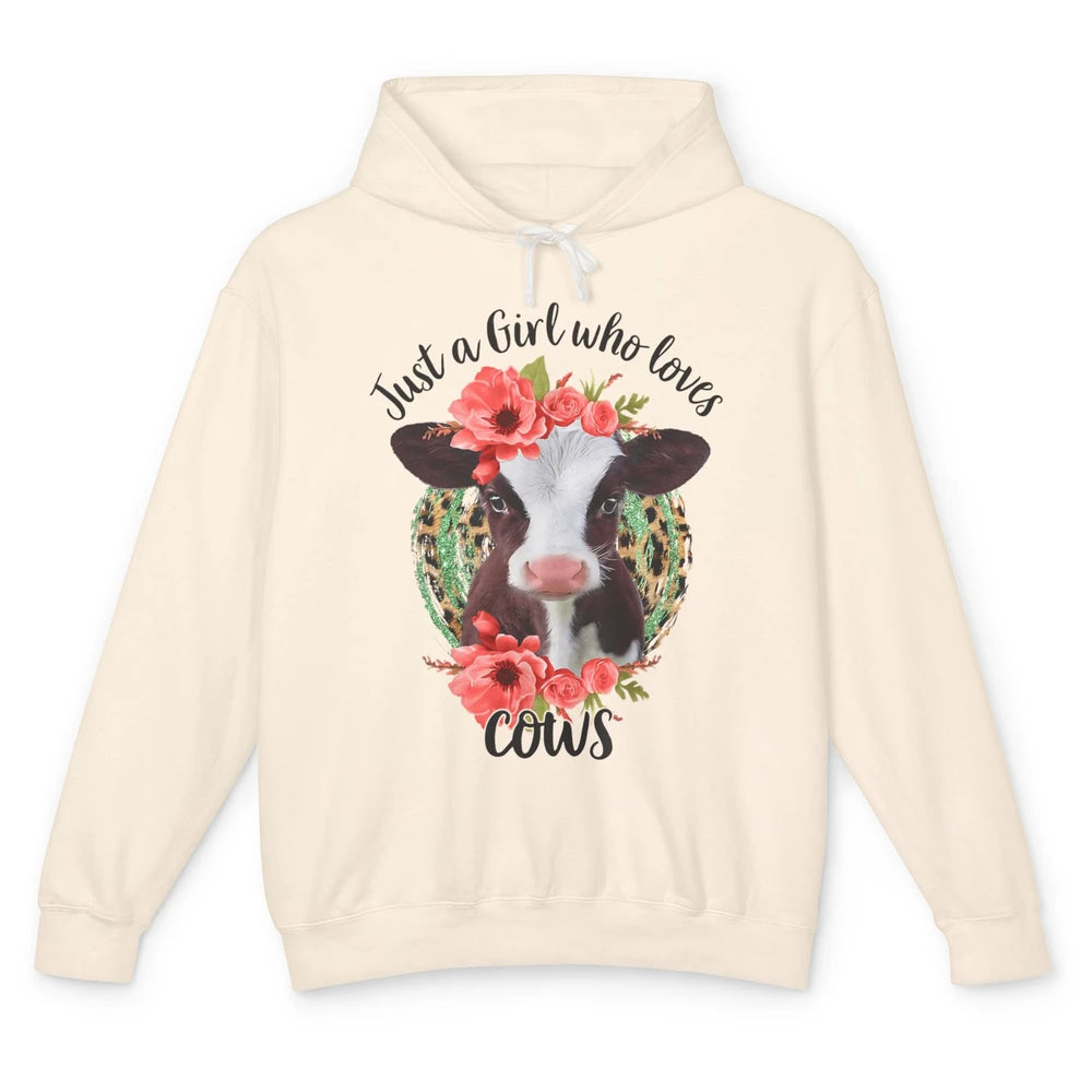 Cute Just A Girl Love Cow Heifer Floral Highland Cow Farm Unisex Lightweight Hoodie