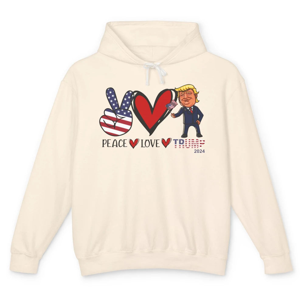 Peace Love Trump 2024 US Flag President Trump Return Support Unisex Lightweight Hoodie