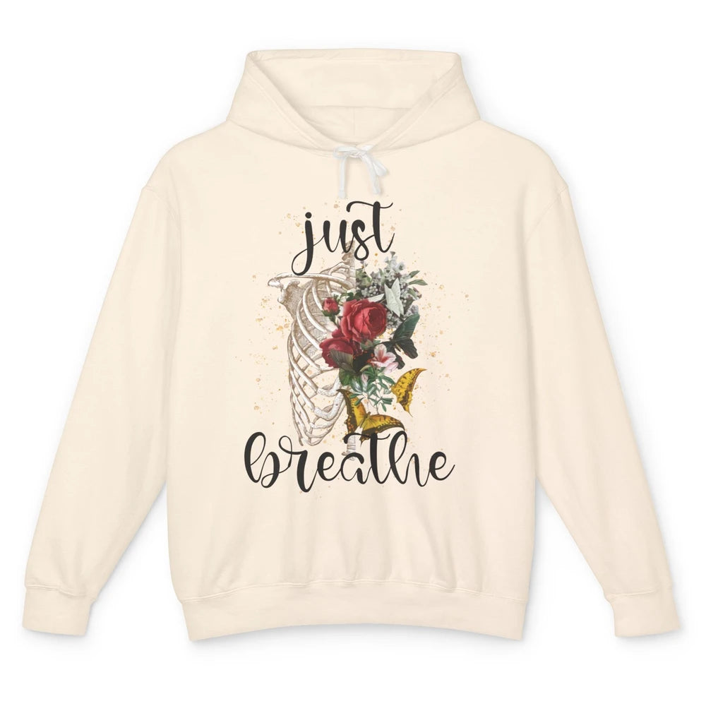 Just Breathe Floral Lungs Skeleton Respiratory Therapist Unisex Lightweight Hoodie