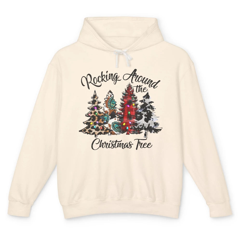 Leopard Christmas Tree Rocking Around Christmas Tree Western Unisex Lightweight Hoodie