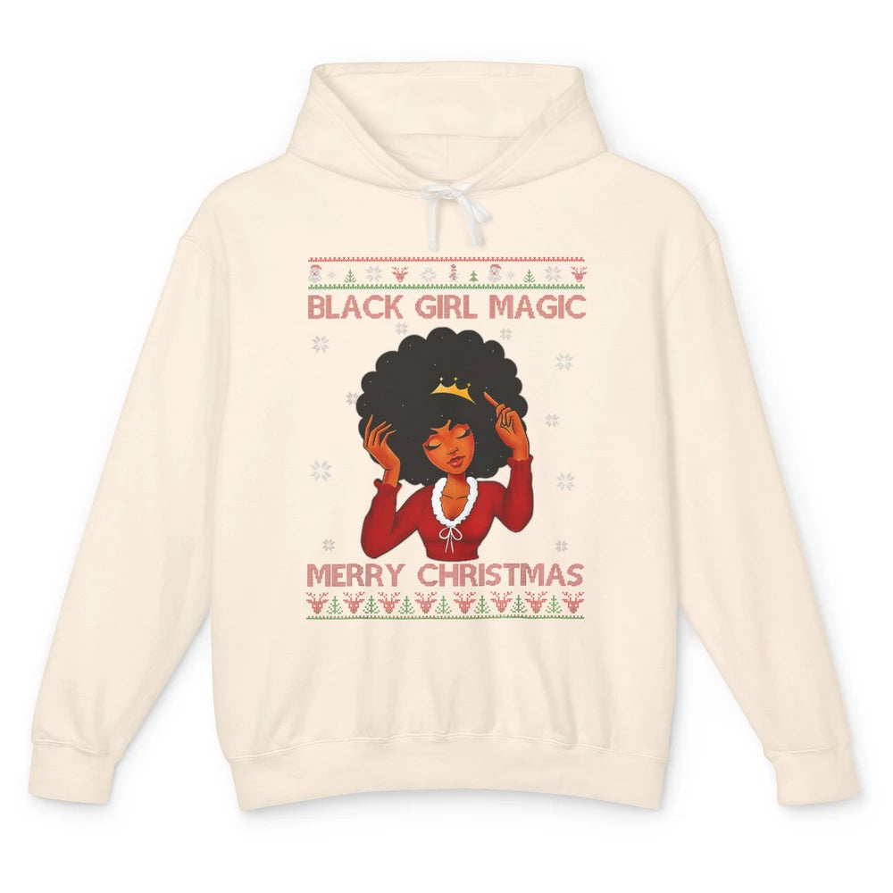 Ugly African Girl American Melanin Christmas Santa Hat Afro Unisex Lightweight Hoodie